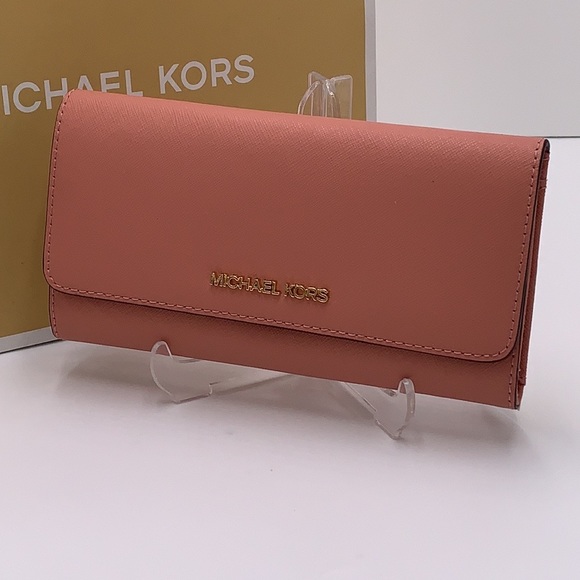 MICHAEL KORS JET SET TRAVEL LARGE TRIFOLD WALLET SUNSET ROSE COLOR - Picture 14 of 16